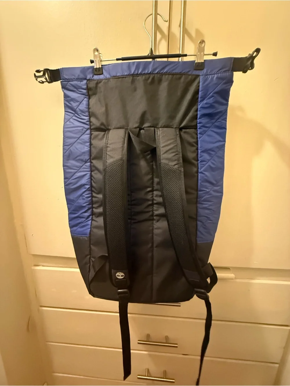 Timberland Blue and Black Quilted Roll-Top Backpack